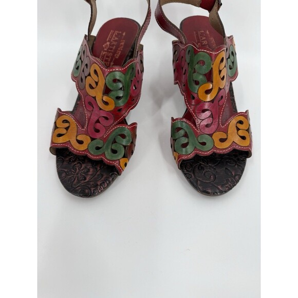 GORGEOUS L’artiste by Spring Step Ketta Red Leather Heeled Open Toe Sandals 38 - Picture 2 of 9